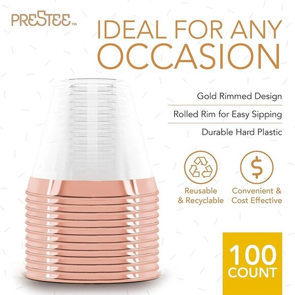 NEW  100 Rose Gold Plastic Cups - 9 oz Hard Disposable Rose Gold Cups - Picture 7 of 9